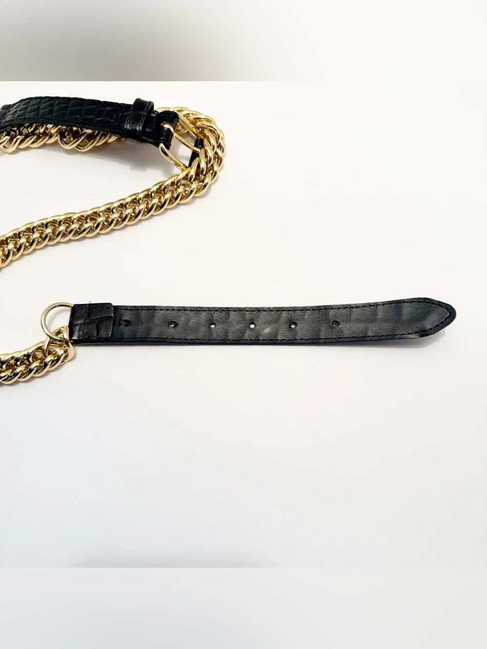 Axcess Black Leather Strap with Gold Chain Accent Made in Italy